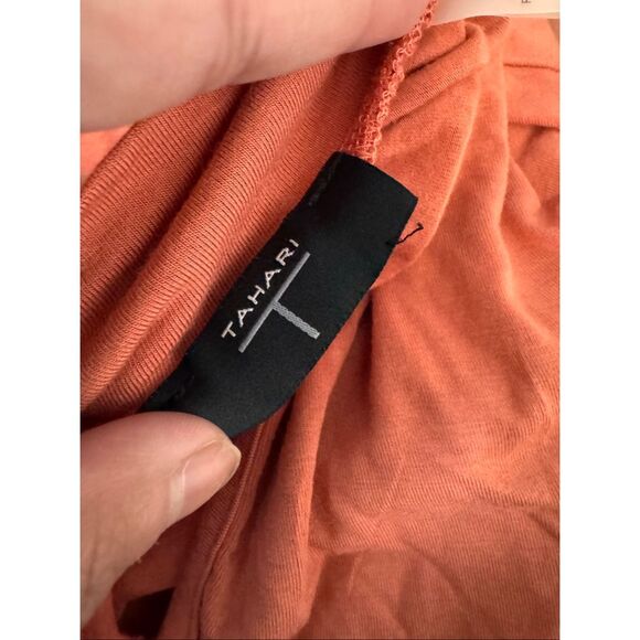 Tahari Rust Mock Neck Keyhole Blouse | Soft Stretchy Short Sleeve Top Size Small - Picture 9 of 9